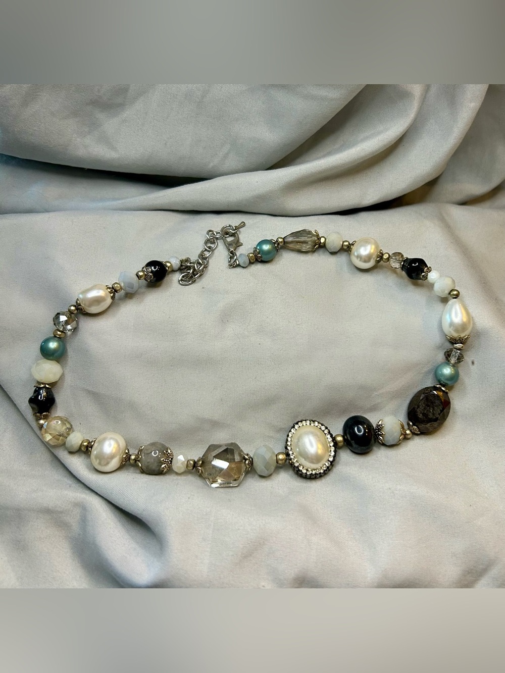 Mixed Pearl & Bead Statement Necklace - Neutral Tones - Picture 1 of 4